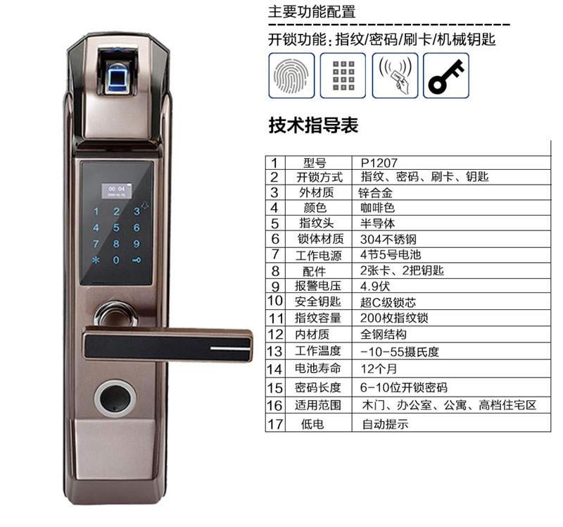 欧宝丽智能锁 家庭木门指纹密码锁 办公出租屋智能锁