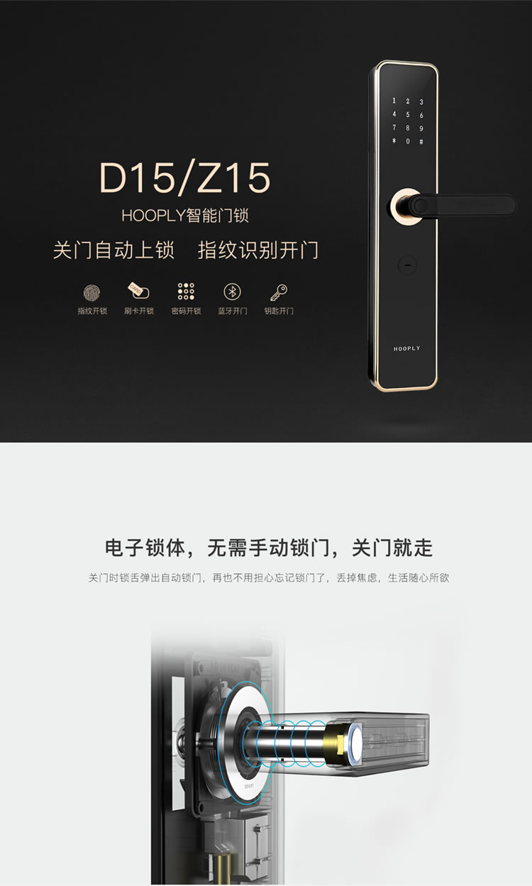鸿利智能锁 D15全自动直板密码指纹锁